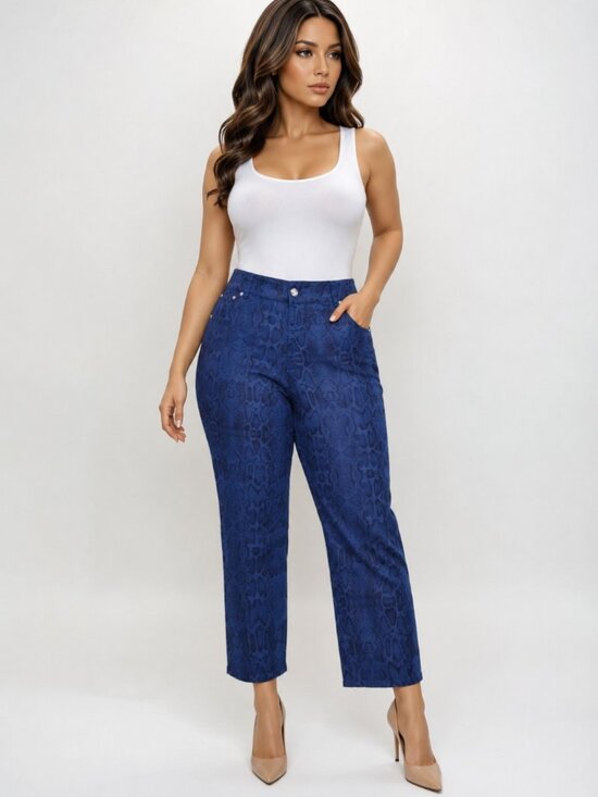 Lane Bryant Pants - Lane Bryant Women's Blue Snakeskin Print Straight Leg Pants Size 16 Cotton Blend